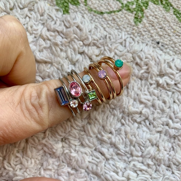 Two Crystal Rhinestone Multi Stacking Band Rings - Picture 5 of 8